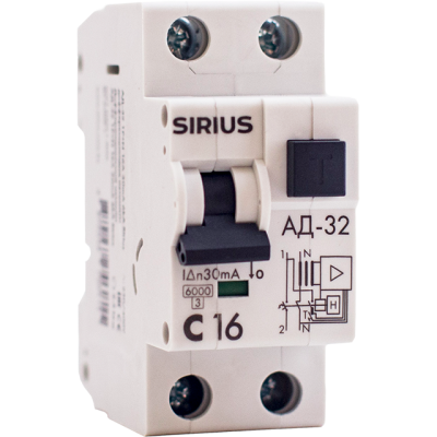 Дифференциальный автомат АД-32 1P+N 50А 30мА 6kA Sirius